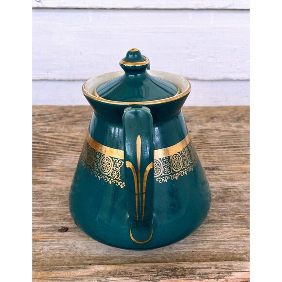 Vintage Hall Mid century 1960s Green Gold 6 Cup Teapot - Picture 5 of 8